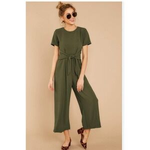Qearal Cropped Wide-Leg Jumpsuit Romper Olive Green Size Medium Women's‎